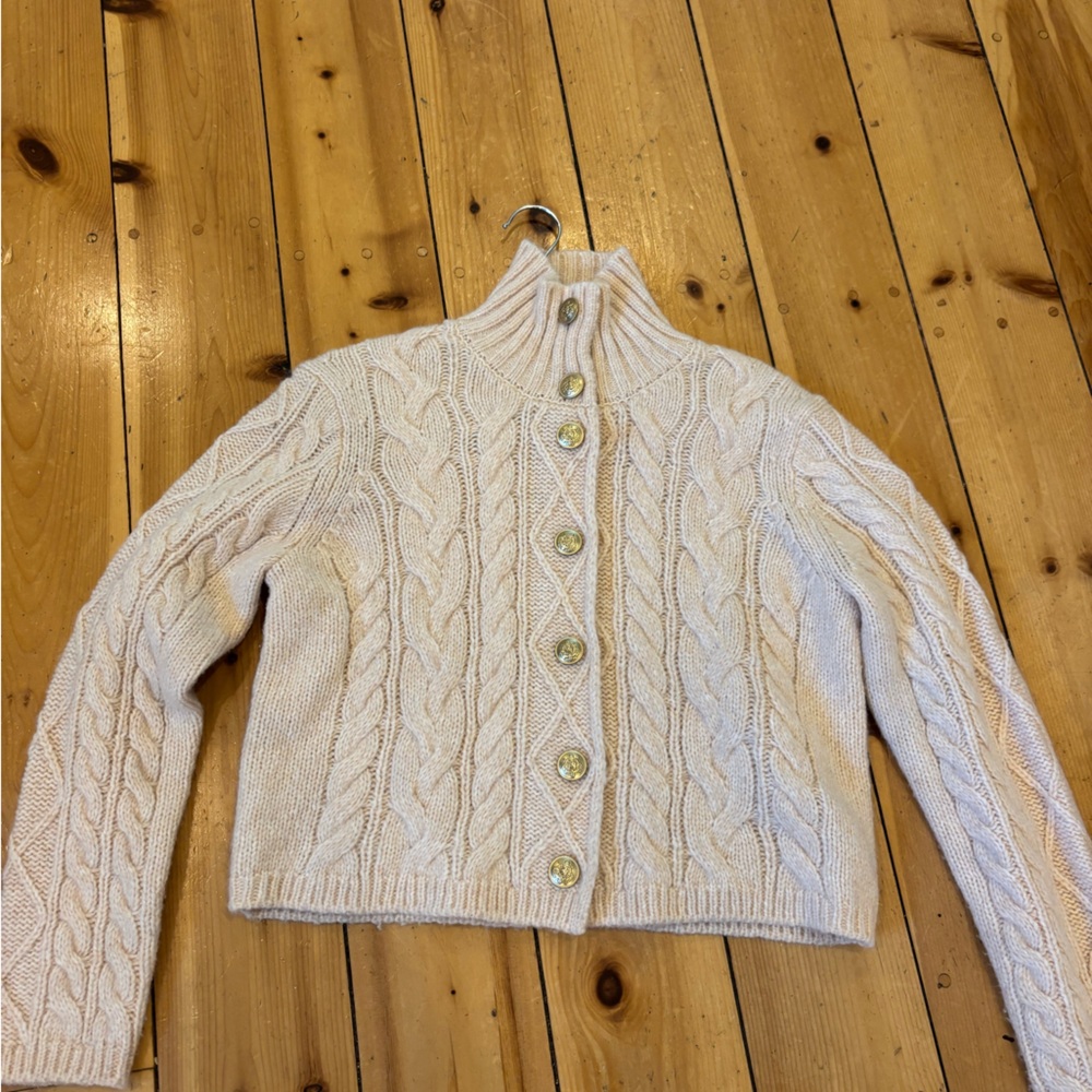 J crew Cream Cable-Knit Button Cardigan Sweater